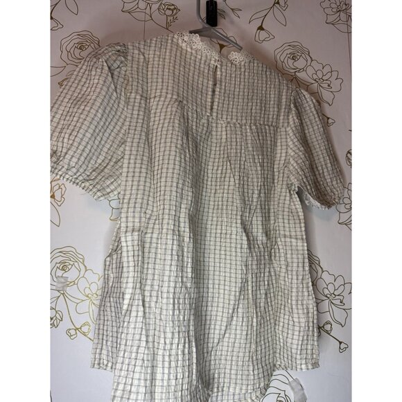 New Anthropologie Mine Womens Shirt  Size Medium White Gray Plaid Lace Neckline - Picture 6 of 8